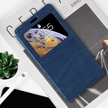 Shantime Window Leather Case for Ulefone RugOne Xever 8 - Blue