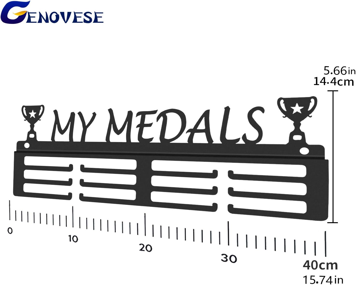 GENOVESE My Medals Holder Display Hanger Rack Frame,Black Sturdy Steel Metal,Wall Mounted Over 50 Medals Easy to Install