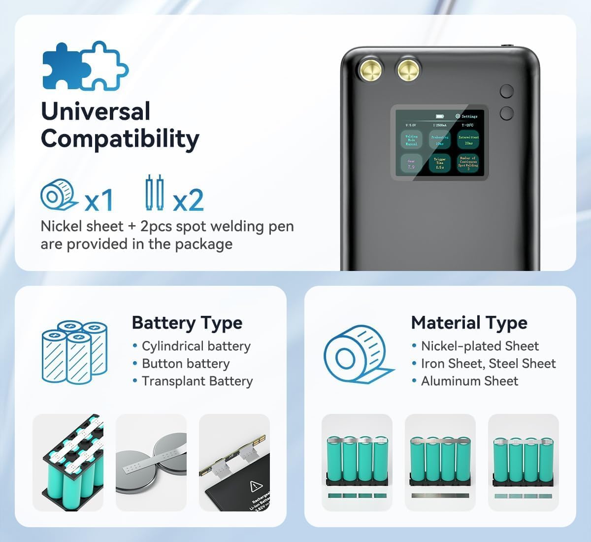 Punktschweißgerät,AWithZ Akku Punktschweißgerät 11000mAh,Großer Bildschirm,Mehrsprachige Intelligente Benutzeroberfläche, für die Reparatur von Präzisionsinstrumenten und Akkus (U3)