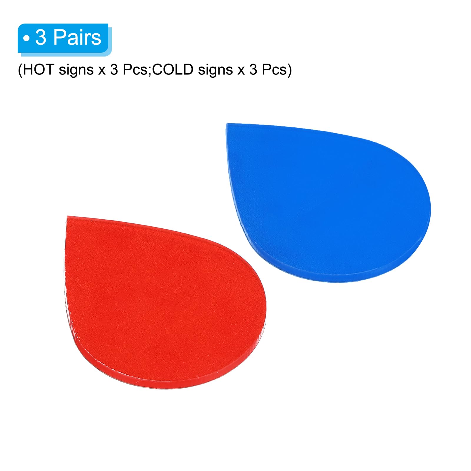 PATIKIL Self Stick Hot and Cold Water Label, 3 works/6 Pack Acrylic Drop Shape Sticker Signs for Faucets Sinks Red/Blue - Image 3
