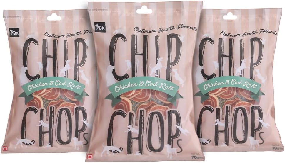Chip Chops Dog Treat Chicken and Codfish Rolls, 210g Optimum Health Formula (Pack of 3)