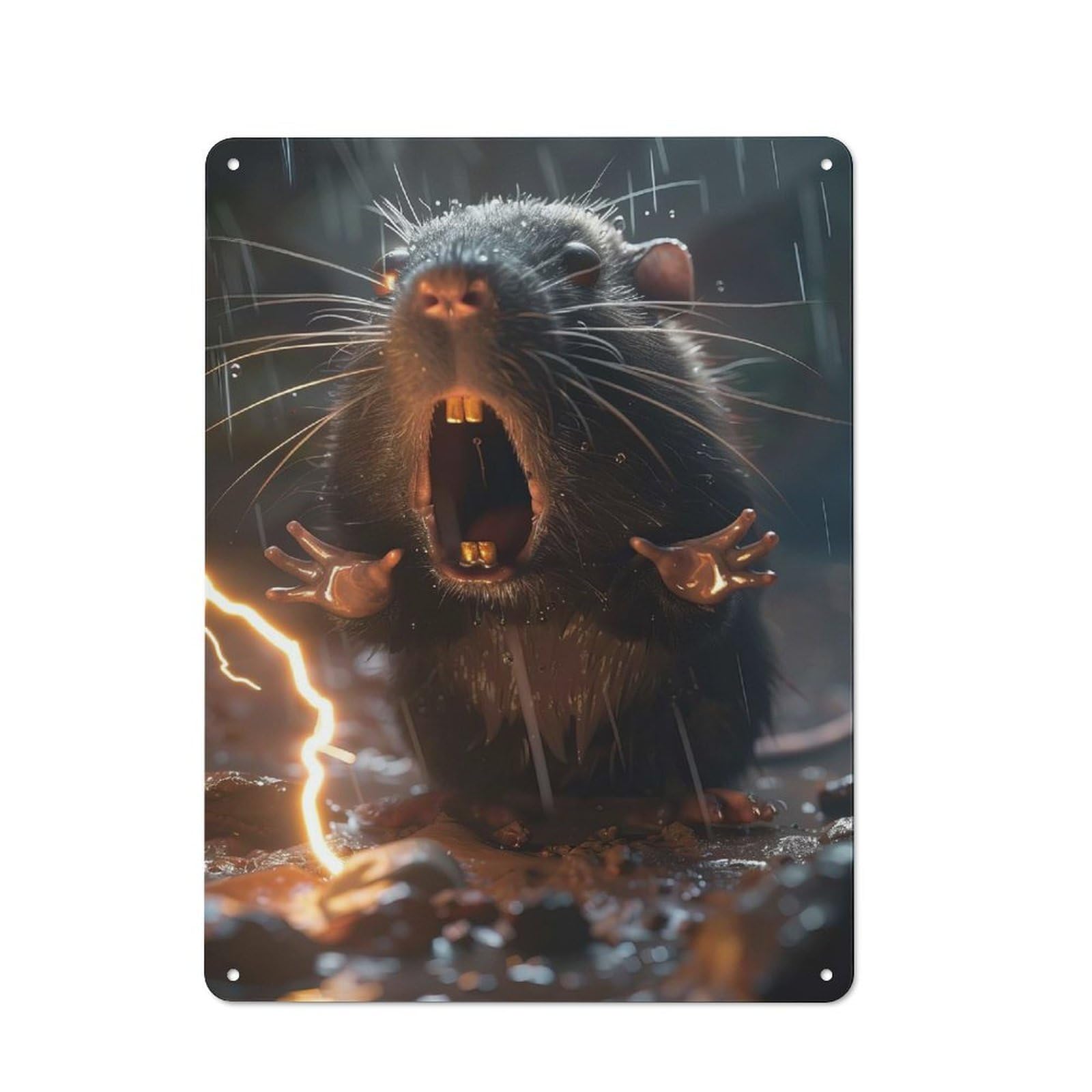 Vintage Metal Sign 40x30cm Featuring Rat Lightning, Home Bar Decor for Cafe, Pub, Workshop Or Home Bar