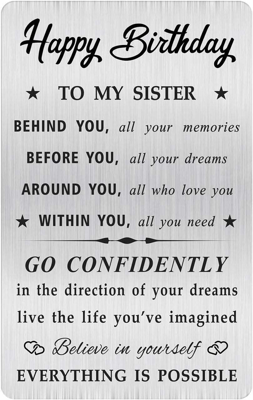 MOQIYXLSister Birthday Card, Happy Birthday Sister Gifts Ideas , Small Engraved Wallet Card