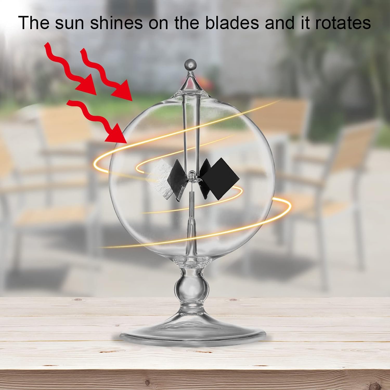 Solar Power Crookes Radiometer Sun Light Energy 4 Blades Rotating Glass Windmill