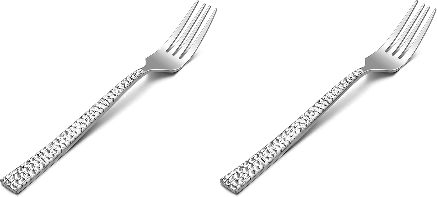 HaWare Hammered 12-Pieces Dessert Forks, Stainless Steel 6.7 Small Salad Forks, Classic Elegant Design, Mirror Polished, Dishwasher Safe (Pack of 2)