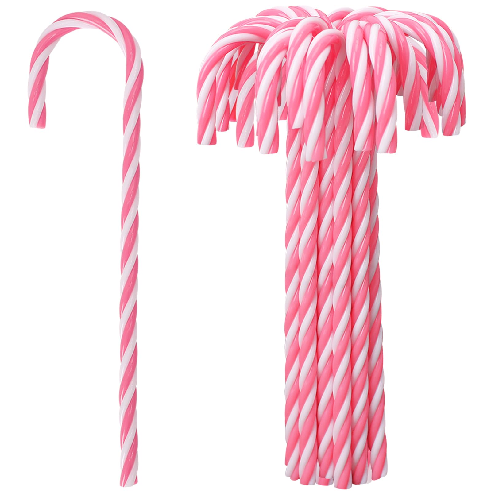 24 Pcs Candy Cane Ornaments for Christmas Tree,5.9 Inch Candy Cane Christmas Decorations,Plastic Twisted Crutch Pink and White Ornaments for Tree Wreath DIY Craft Home Xmas Decor (24, Pink)