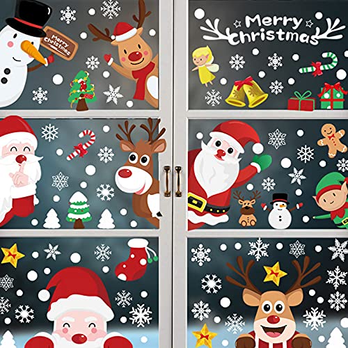 248 Stickers Noël Fenêtre Réutilisable, Decoration Noel Fenetre Statique,Flocon de Neige, Père Noël,Renne, Stickers Noël Fenêtre Électrostatique, DIY Autocollant Noel pour Fenetre, Porte, Verre Cover