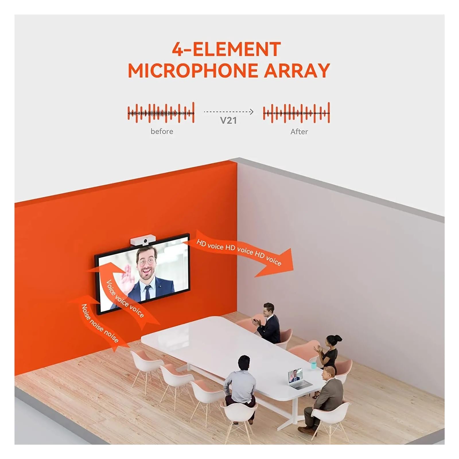 V21-AF 2K Webcam with 4 Noise-Canceling Mics Camera 1080P 60fps -and-Play For Meeting Livestreaming on PC/Mac/Laptop
