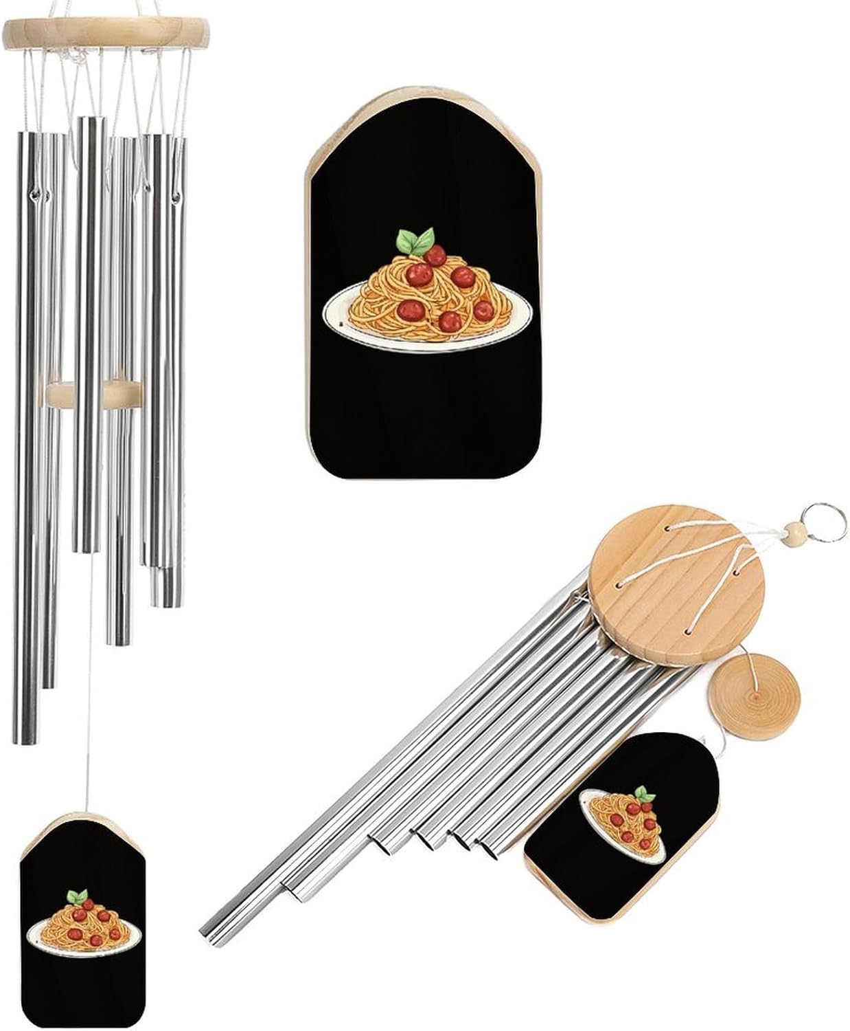 Italian Meatball Spaghetti Wooden Wind Chimes Deep Tone Memorial Windchime for Outside Garden Home Decoration