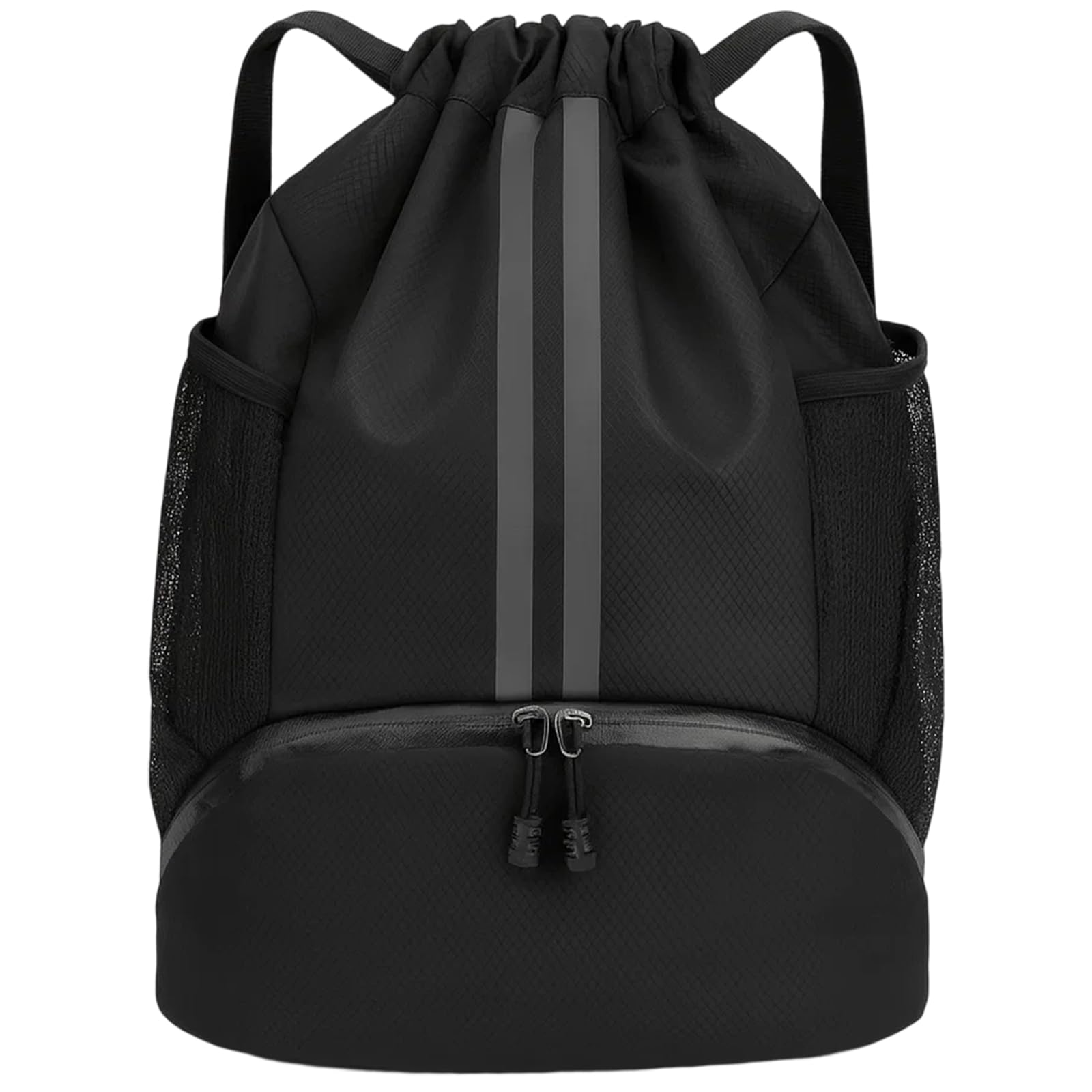 1 Black PE Bags Drawstring, Gym Backpack for Multi-Sport Gear Organization, Swimming Bag with Closure System, Football Bag for Athletic Training and School PE Class Storage, Durable Black Sports Sack