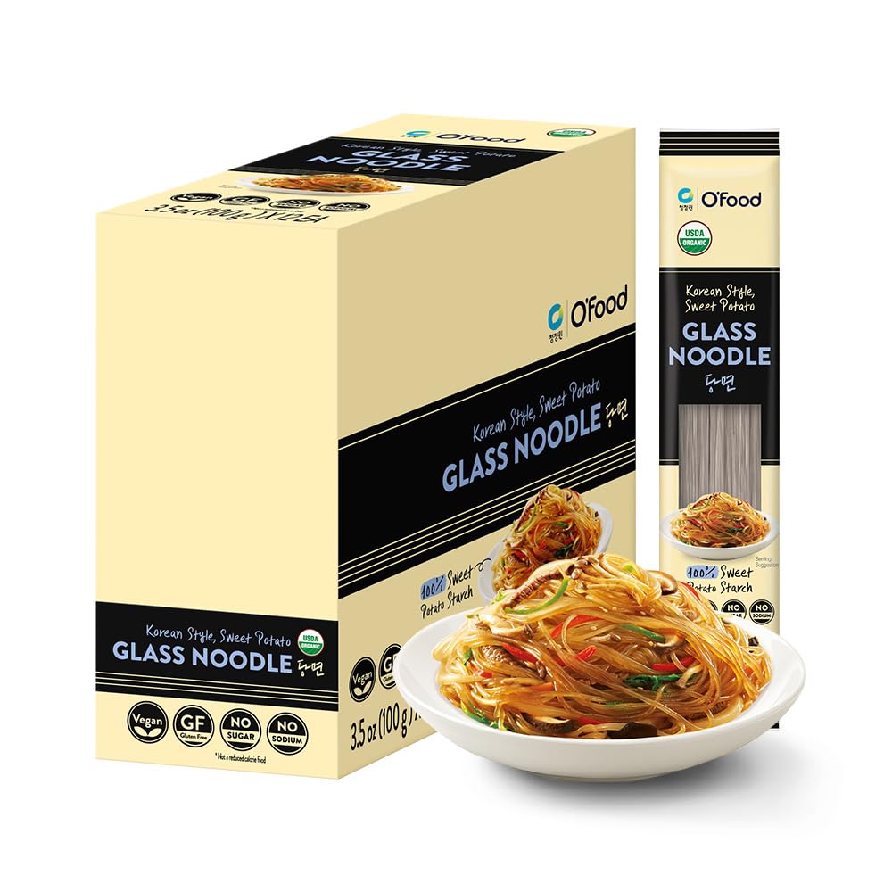 O'food Organic Glass Noodles – [12 Pack] Gluten-Free Korean Sweet Potato Vermicelli, Vegan, No Sodium, Low-Calorie Rice & Pasta Alternative for Stir-Fry, Soup & Asian Recipes