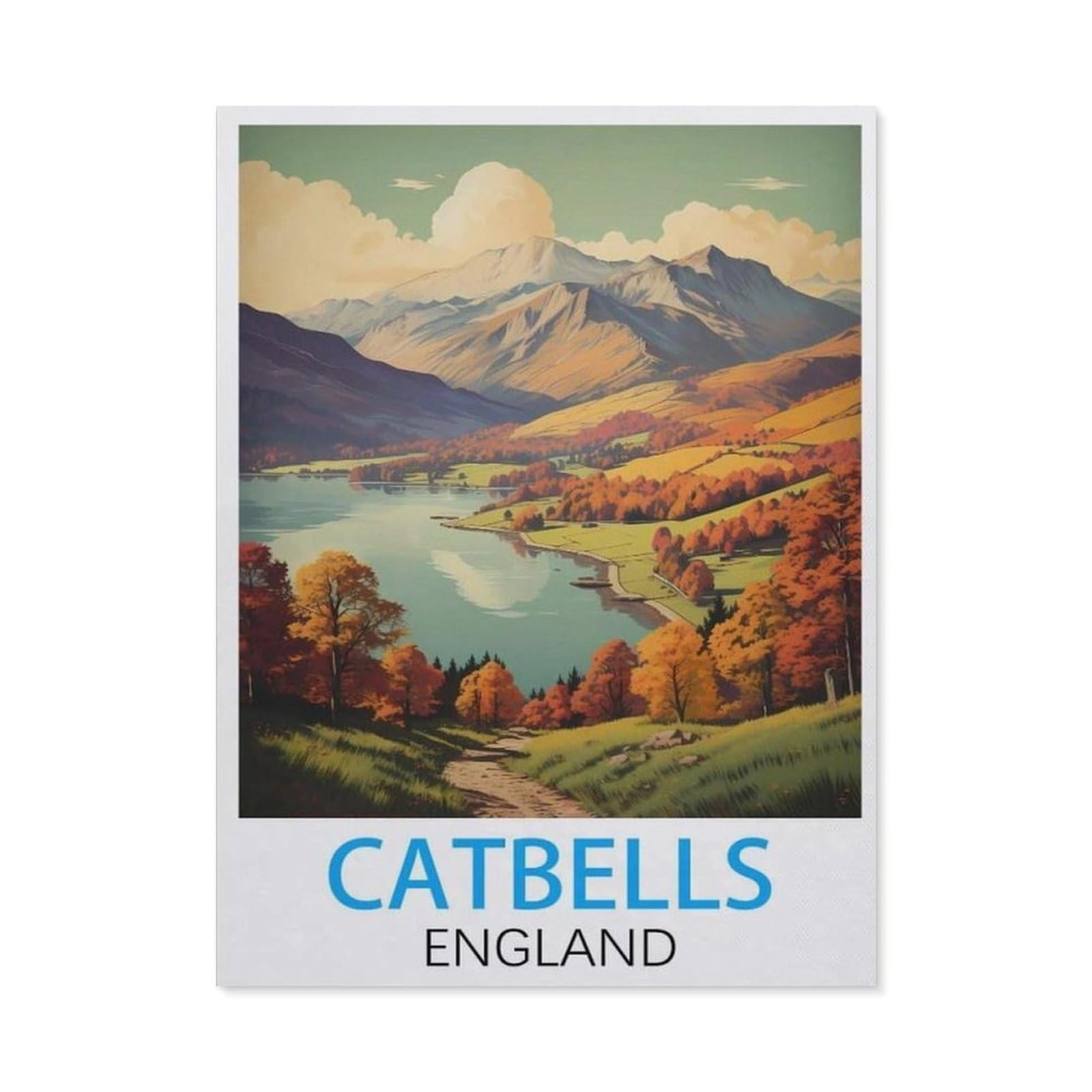 GSBRSNTS Paint by Numbers for Adults Kids Beginner，Catbells England Vintage Travel Poster，DIY Acrylic Painting by Numbers Kits with Brushes Acrylic Pigment Home Decoration Brithday Gifts(50x60cm-I72