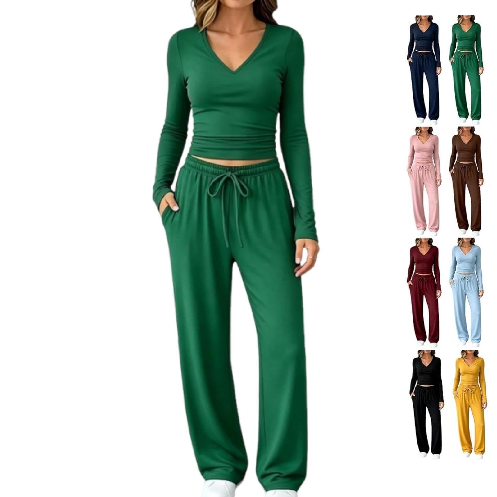 Set Da Salotto 2 Pezzi Per Donna, Manica Lunga, Top Increspato, Vita Alta
