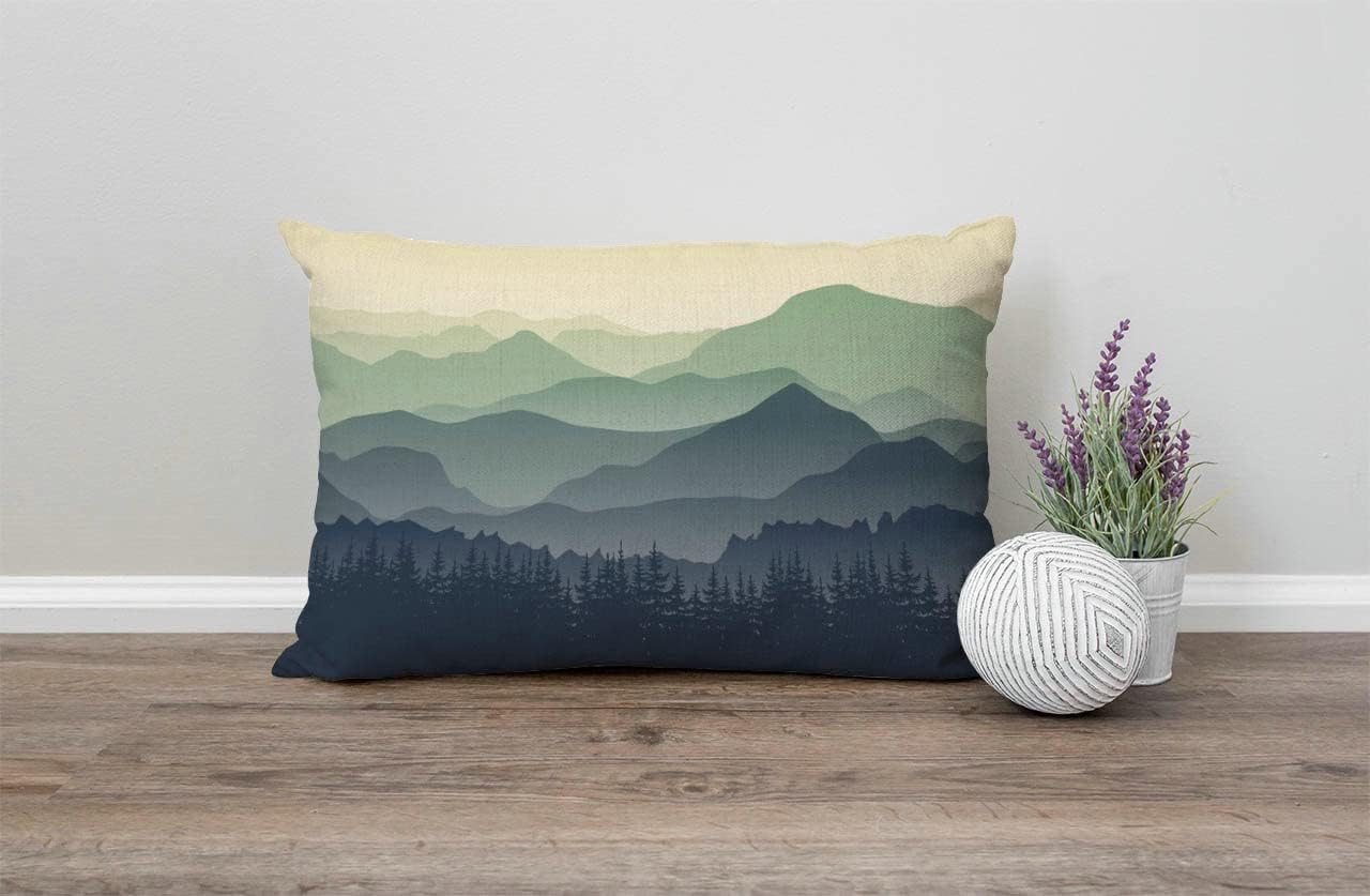 Solekla 12x20 Inches Pillow Covers Rustic Farmhouse Decor Pillowcases Cotton Linen Green Mountains in The Fog Throw Pillow Case Cushion Cover for Sofa Couch Bedroom - Image 4