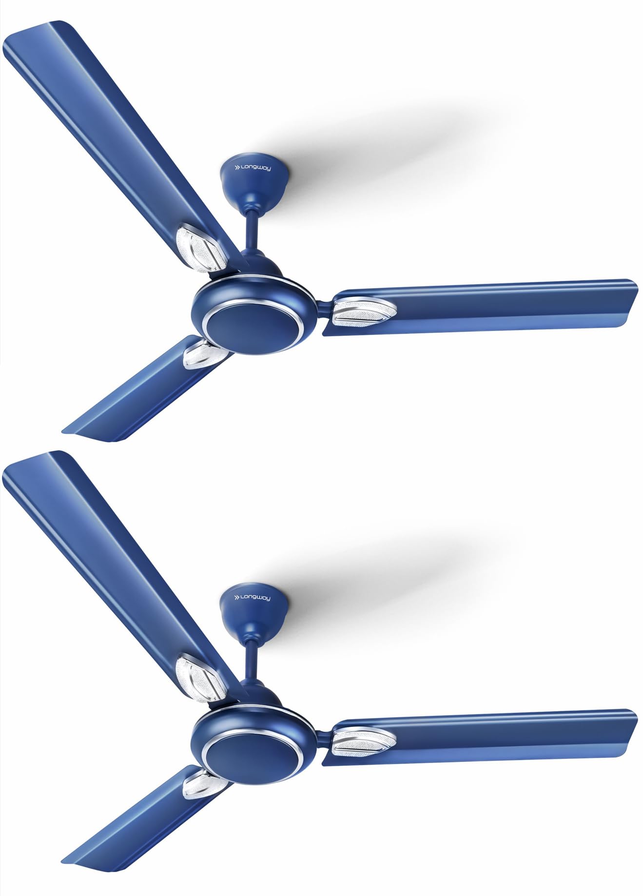LONGWAY Kiger P2 1200 mm/48 inch Ultra High Speed 3 Blade Anti-Dust Decorative Star Rated Ceiling Fan 2 Years Warranty (Silver Blue, Pack of 2)