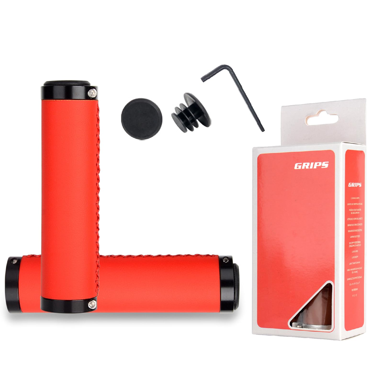 Vonmerie Bike Handlebar Grips, Premium PU Leather Ergonomic Grip Set with Aluminum Lock, Non-Slip & Shock-Absorbing for MTB, BMX, Cruiser, Scooter (Red)
