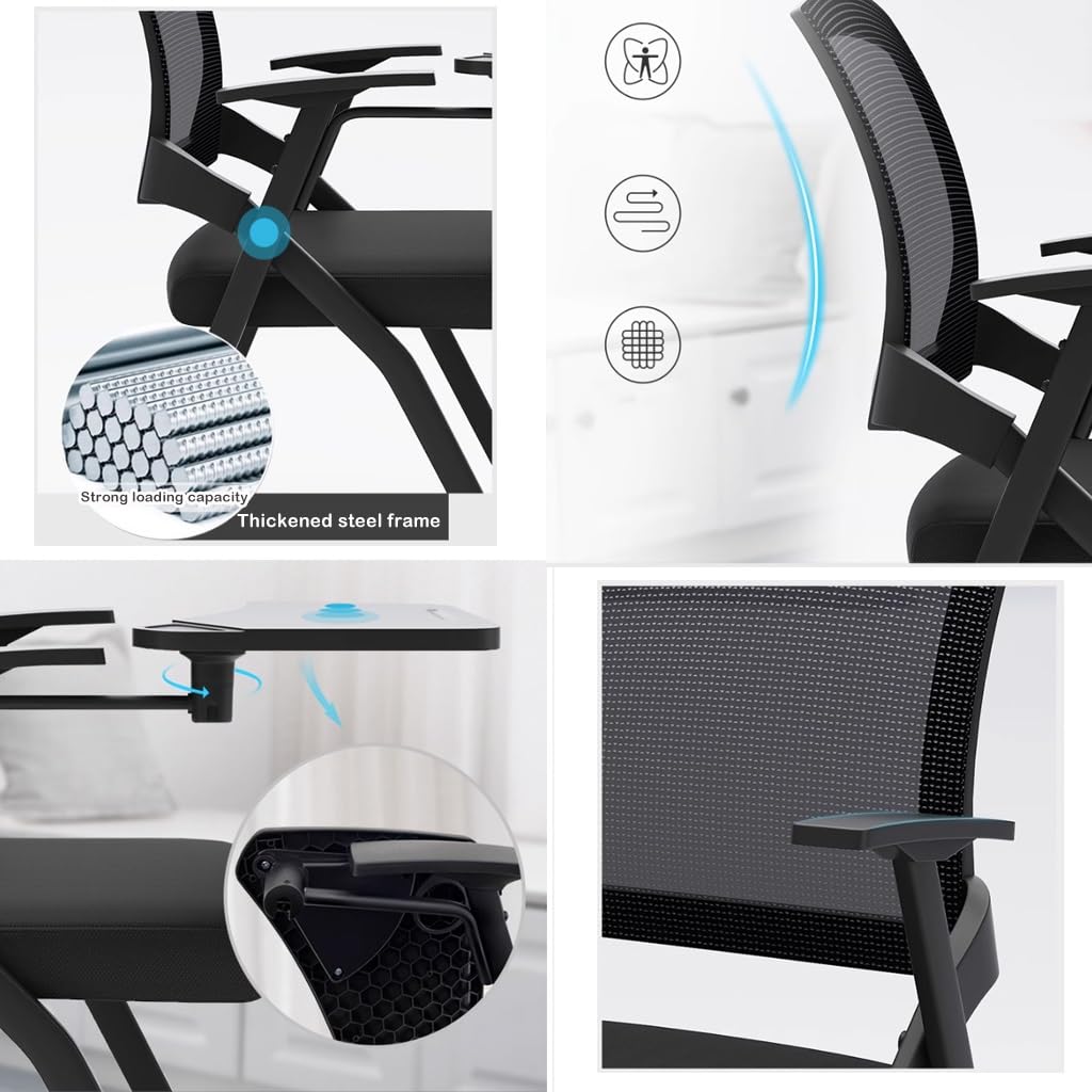 Sedie pieghevoli per sala conferenze, sedia ergonomica da scrivania con tavoletta da scrittura, ideale per ufficio, riunioni, allenamento, casa e scuola
