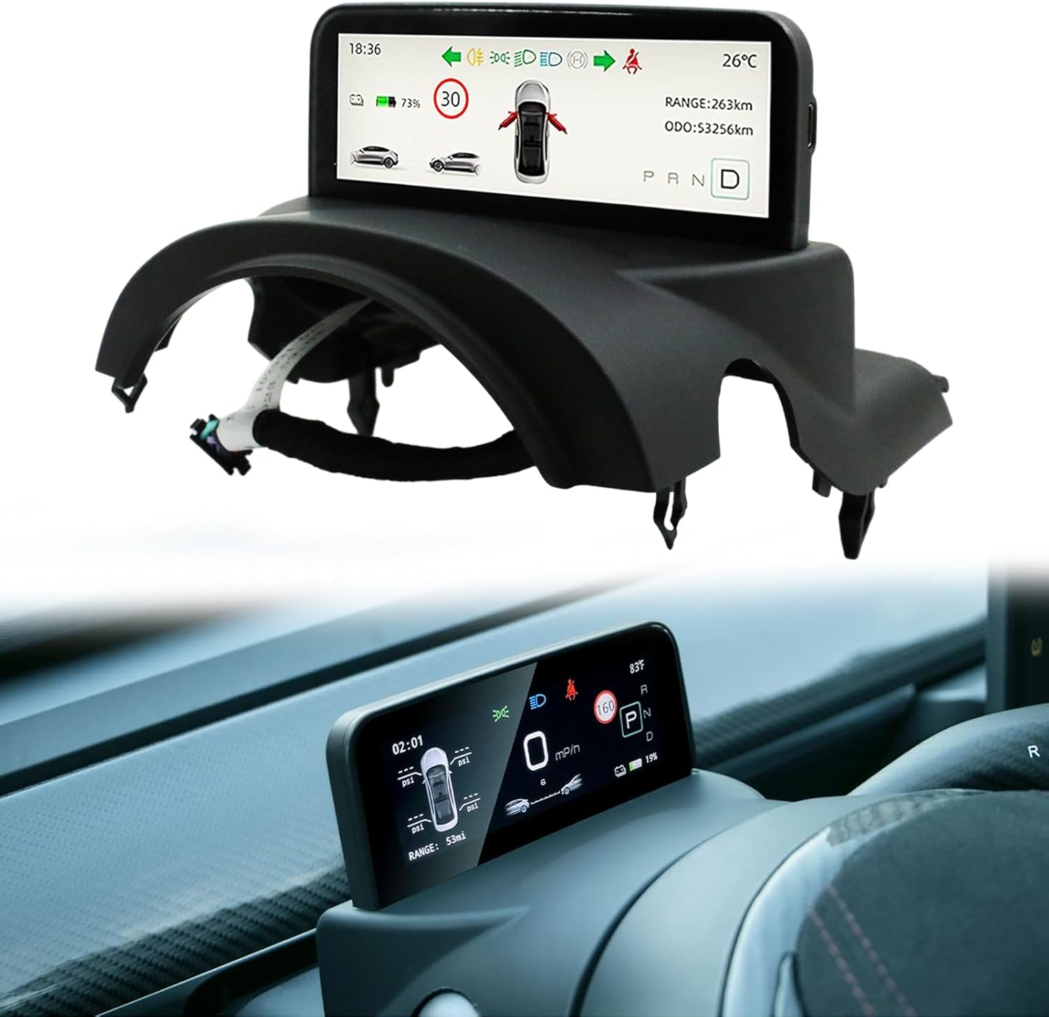 4.6' Head Up Ultra Mini Screen Display for Model 3/Y, Embedded Design Car Dashboard Panel LCD Screen Smart Instrument Accessories