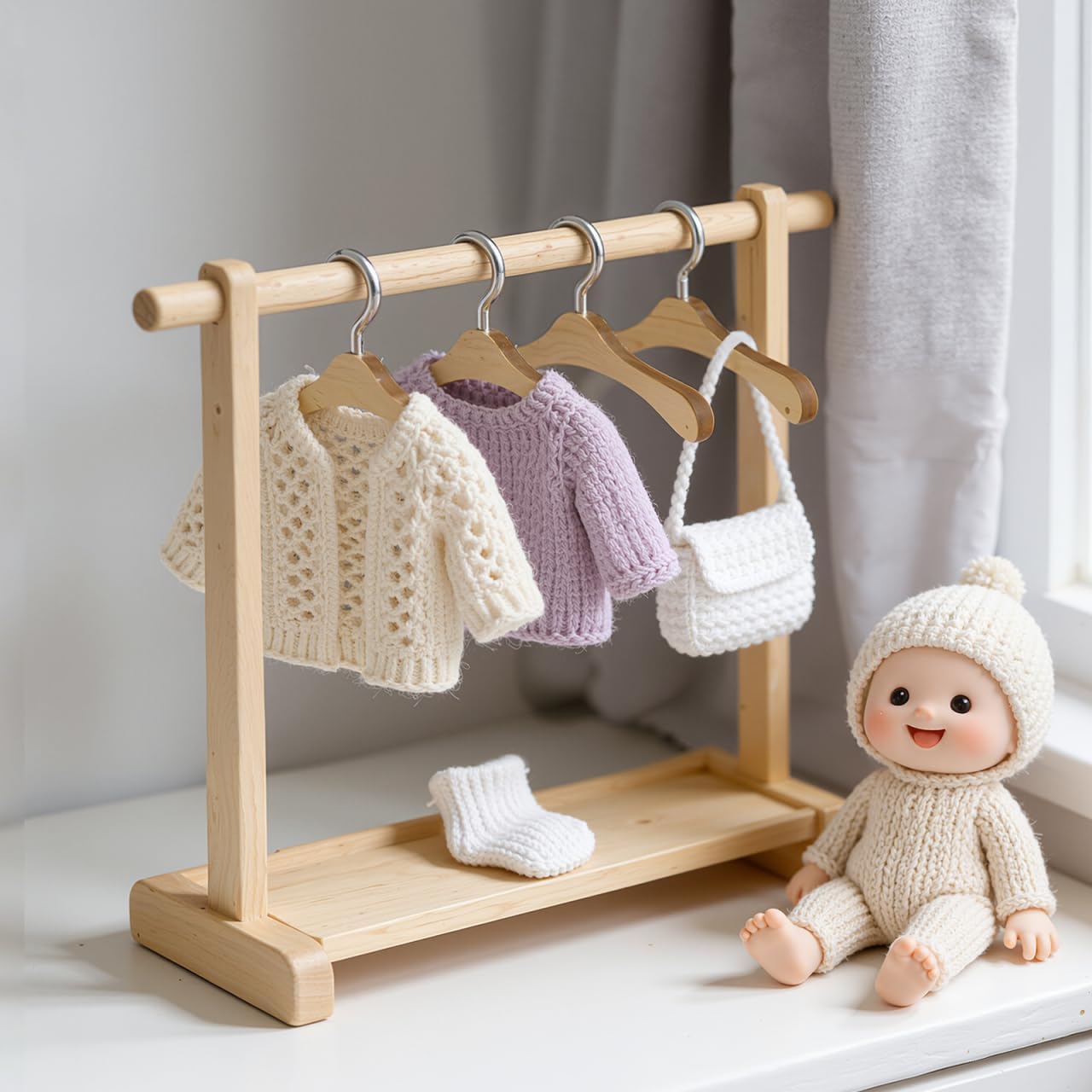 TOYANDONA 10pcs Wooden Doll Clothes Hangers - Mini Doll Hanger Miniature Dress Outfit Holders for Dollhouse Closets Miniature Accessories