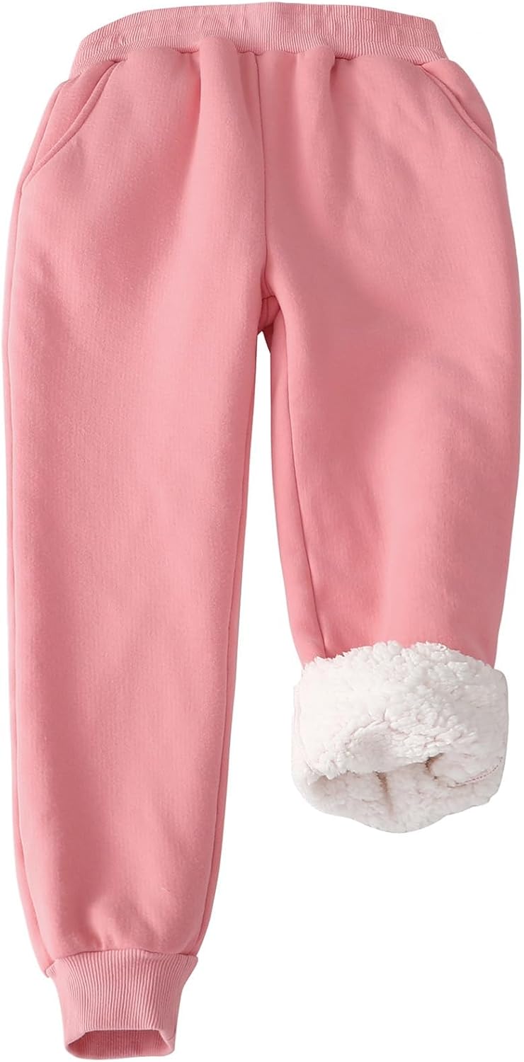 Flygo Girls Boys Fleece Joggers Sweatpants Sherpa Lined Winter Warm Elastic Waist Jogger Pants with Pockets