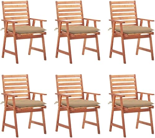 Patio Dining Chairs 6 pcs with Cushions Solid Acacia Wood Dinning Room Outdoor Seating Outside Chairs Sillas para Comedor for Picnic Beach Courtyard
