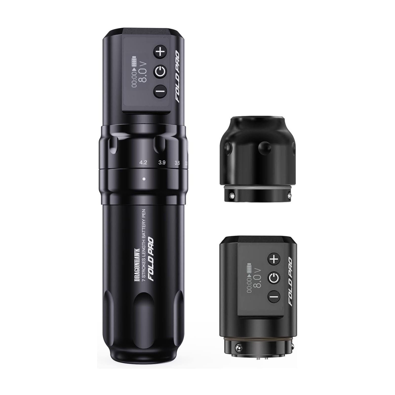 Dragonhawk Fold Pro Wireless Tattoo Machine Pen with 7 Strokes Length 2.4-4.2mm, 1500mAh 2pcs Batteries for Professional Tattoo Artists