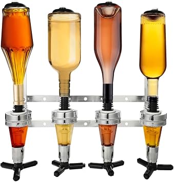 Bar Dispenser Station - Wall Mounted Butler Holder Liquor Dispenser 4-Bottle Bar
