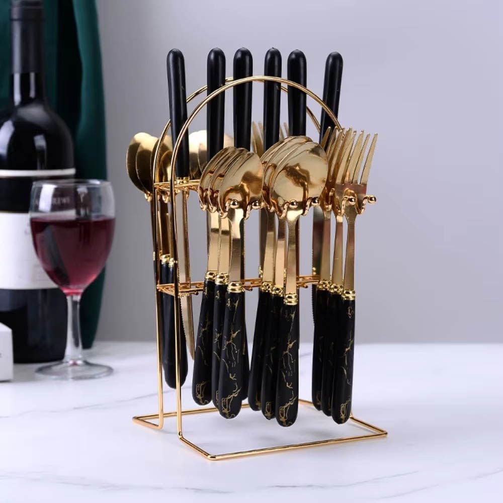 Set Di Posate In Acciaio Inossidabile Da 24 Pezzi, Set Di Utensili Da Tavola Lucidati A Specchio, Coltello con Manico In Ceramica, Forchetta E Cucchiaio, per Ristorante Domestico Black