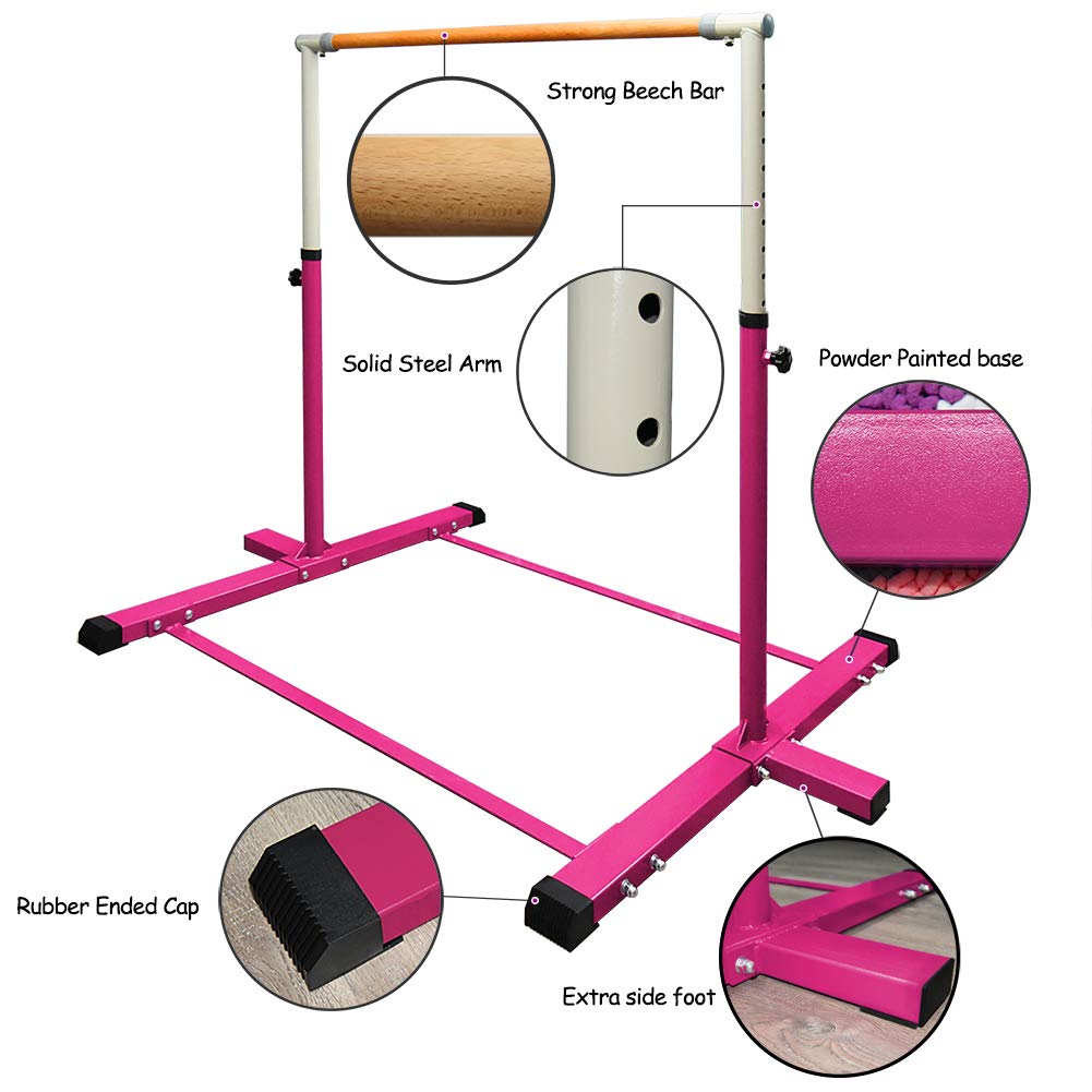 JCATHLETICS Gymnastic Kip Bar,Horizontal Bar for Kids Girls Junior,3' to 5' Adjustable Height