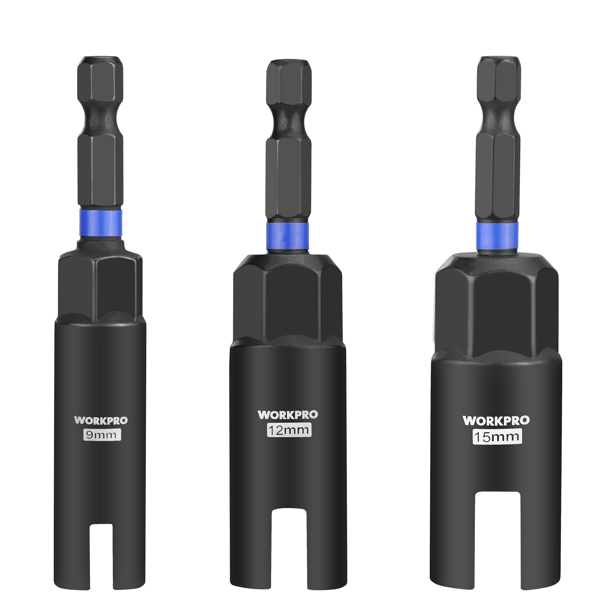 WORKPRO Wing Nut Driver Set 3 PCS, Power Wing Nut Driver Bit (9mm,12mm,15mm), 1/4 Inch Hex Shank Nut Driver, Wing Nut Socket for Wing Nut, Eye Bolt,