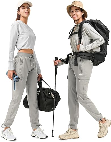 Miniatura 5 de BVVU Pantalones de senderismo para mujer, ligeros, de secado rápido, para viajes, exteriores, impermeables, con bolsillos con cremallera