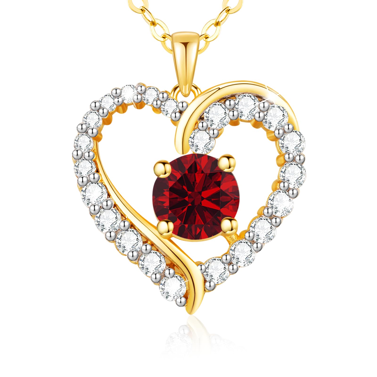 LAVUMO Kette Damen 14K Gold Herz Halskette Damen Echt Silber 925 Geburtsstein Halsketten für Frauen Gold Schmuck Geschenke für Sie Frauen Freundin Geburtstag Valentinstag Weihnachten Muttertag