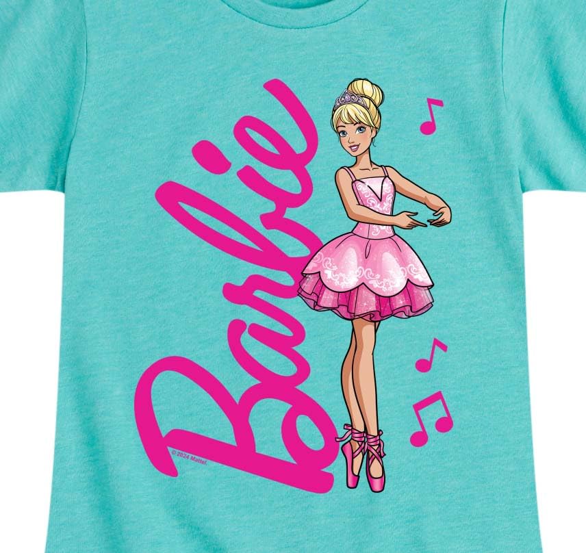 Barbie - Logo with Ballerina - Girls Fitted Short Sleeve Graphic T-Shirt3