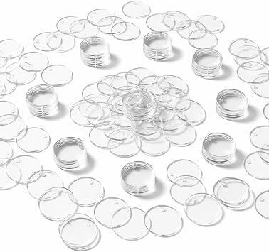 100 Laser Cut Clear Acrylic Blank Round Discs Smooth Edge Transparent Plexiglass Circles 1/8 inch 3 mm with or Without Holes DIY Crafts Keychains Jewelry Gift Tags 1", with Hole