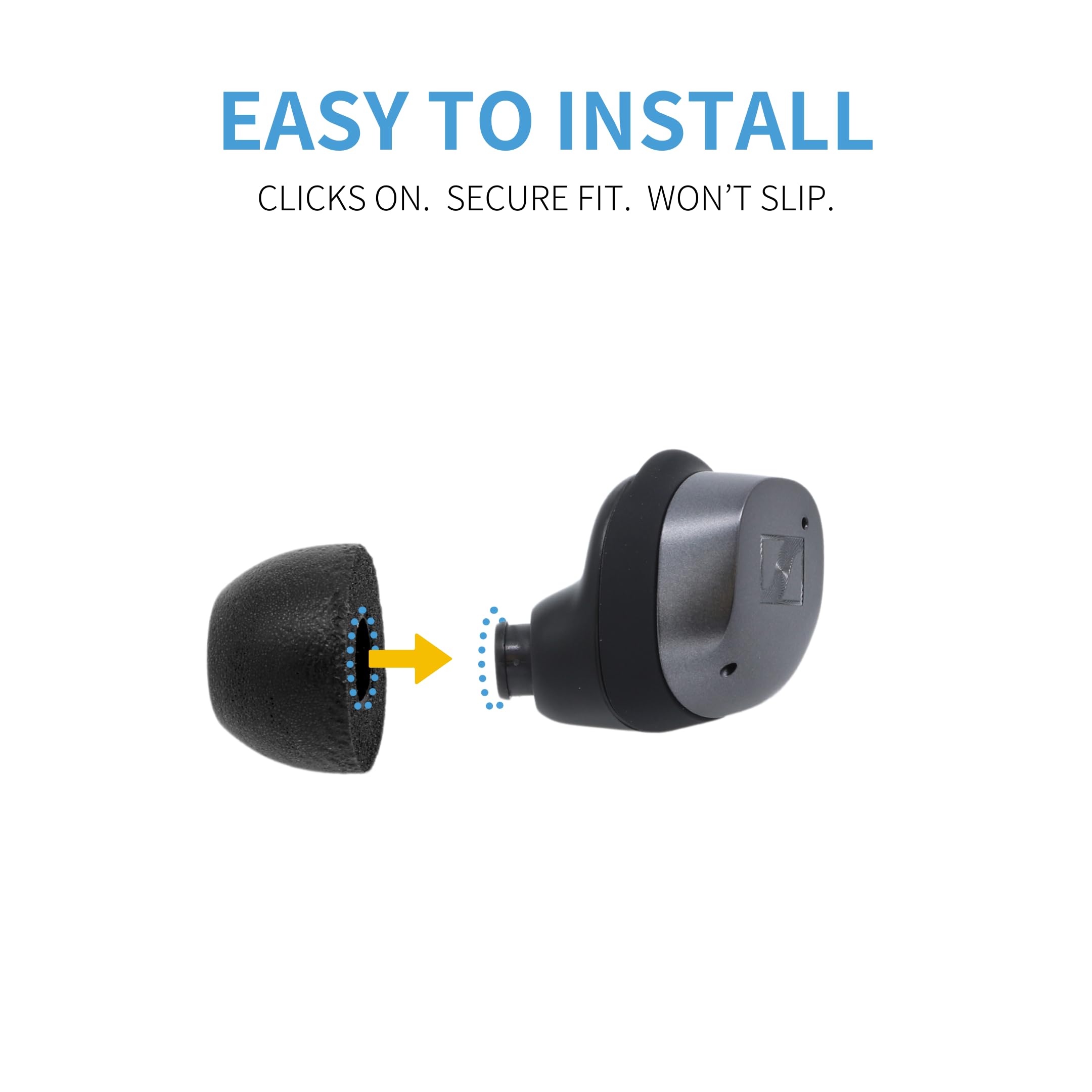 Comply Lot de 3 paires de bouchons d'oreilles en mousse de qualité supérieure compatibles avec Sennheiser Momentum (3 et 4) et ACCENTUM True Wireless, taille M, nouvelle version 2025 avec outil de