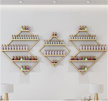 Wall Mounted Nail Polish Storage Racks, Polygonal Nail Polish Organizer, Multifunctional Hanging Beauty/Nail Shop Organizer Perfume HolderGold