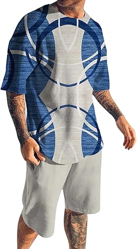 Conjunto corto de 2 piezas para hombre, camiseta de manga corta y pantalones cortos, conjunto deportivo casual grande y alto