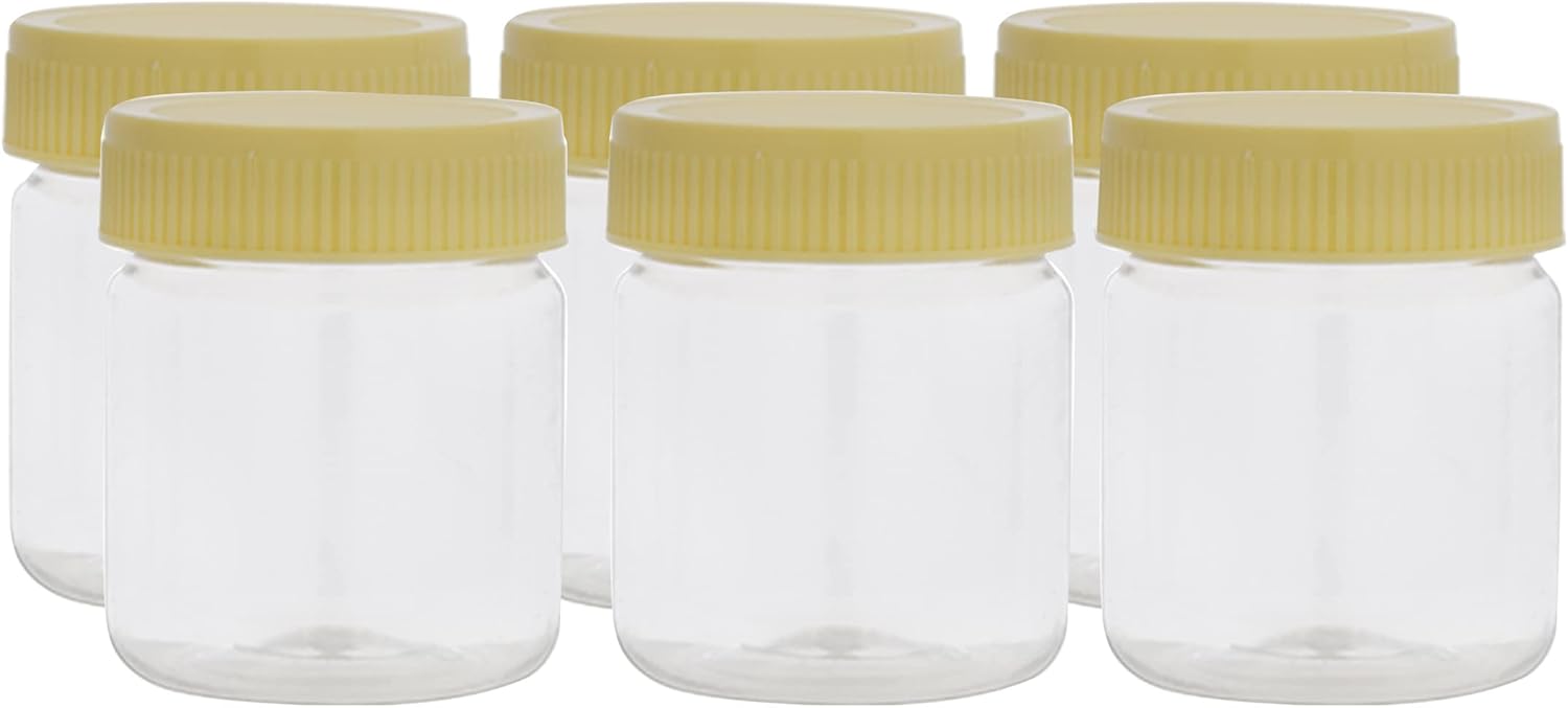 RoyalFord 100 ML Round Airtight PET Jar RF11222 Set of 6 Storage Containers Transparent for Pulses, Cereals and Spices Canister Leak Proof Lid Clear Premium Quality – Assorted Lid Color