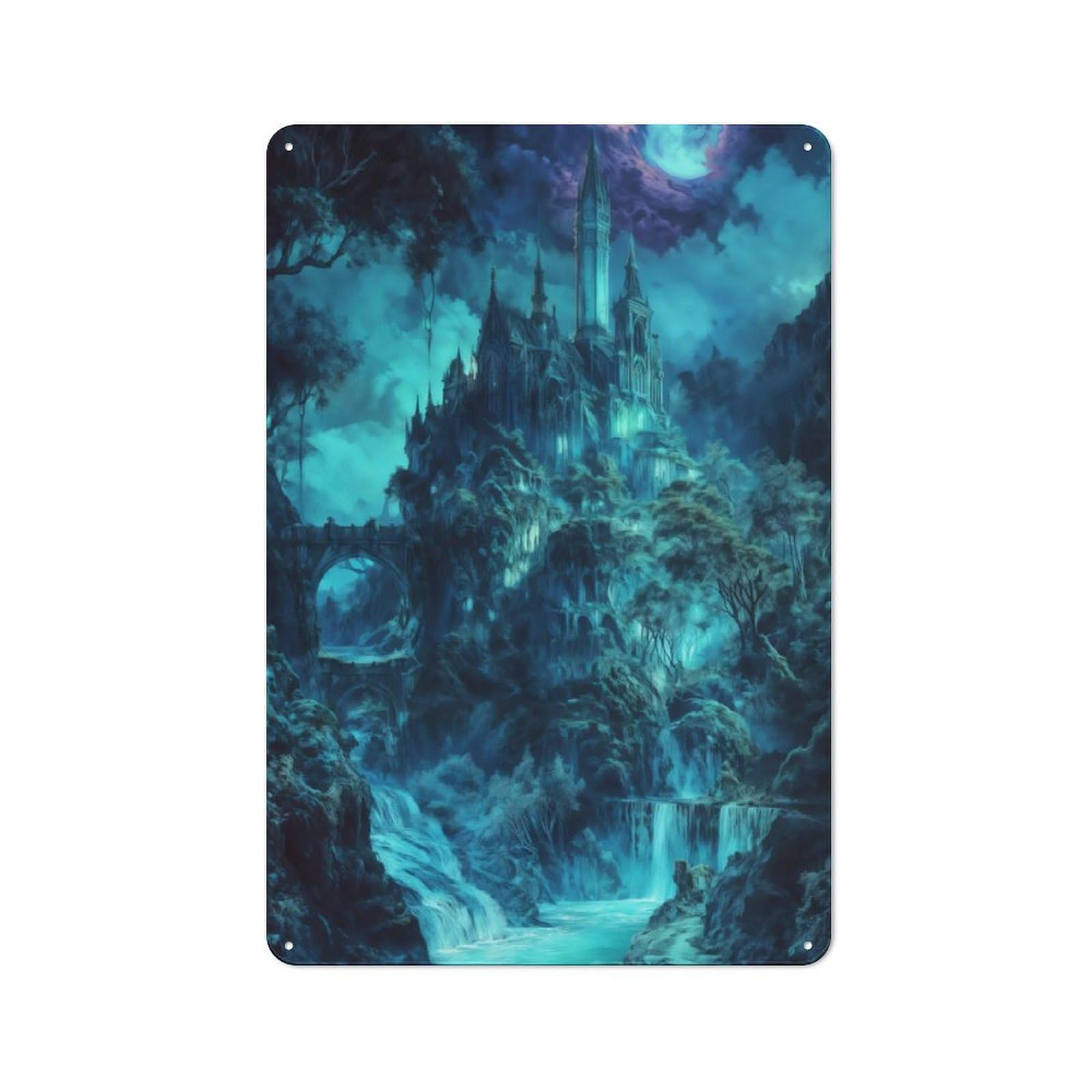 Junmoney Castle In Moonlight Tin Wall Plaque 30X20cm With For Living Room Or Hallway, A Decorative Christmas Gift For Hallway Decor Fans