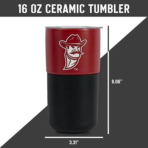 Miniatura 616 de Rico Industries NCAA Miami of Ohio Redhawks - Vaso de cerámica de 16 onzas con agarre de silicona, grabado láser profundo, diseño de color negro