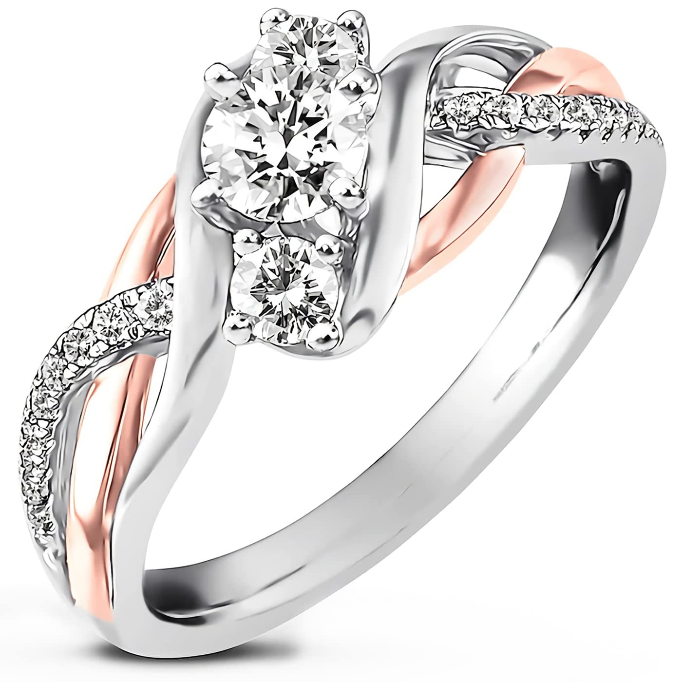 5/8 Carat 3 Stone Moissanite Engagement Ring Platinum Plated Silver