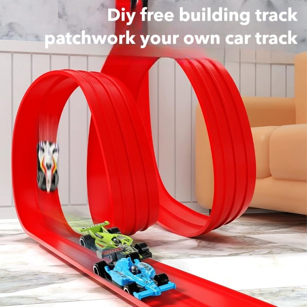 Pista flessibile con accessori per parco divertimenti | Pista da corsa arrotolabile facile da pulire, auto da corsa flessibile, resistente e robusta