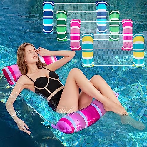 Zcaukya 4 Pack Inflatable Pool Float Hammocks, 4-In-1 Water Floating Mesh Chair For Adults, Swimming Pool Drifter Saddle Lounge For Summer Events Pool Parties, Blue/Pink/Green/Yellow #TOP24
