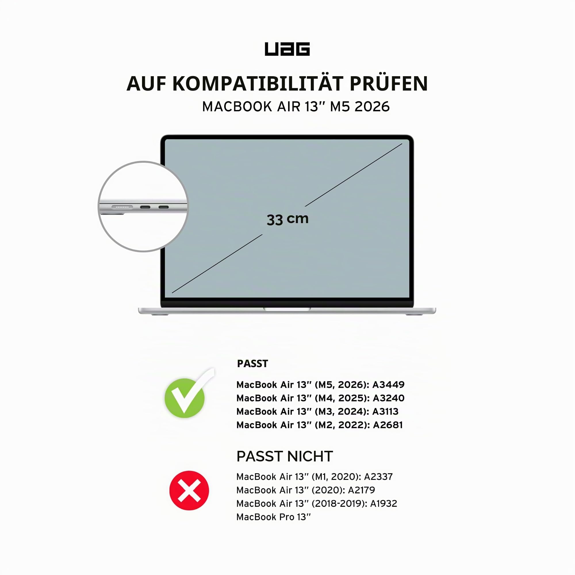 URBAN ARMOR GEAR Plyo Case für das Apple MacBook Air 13 Hülle (M5 / M4 / M3 / M2-2026/2025 / 2024/2022, Case nach US-Militärstandard, Freier Zugang zu Allen Anschlüssen) Ice/schwarz
