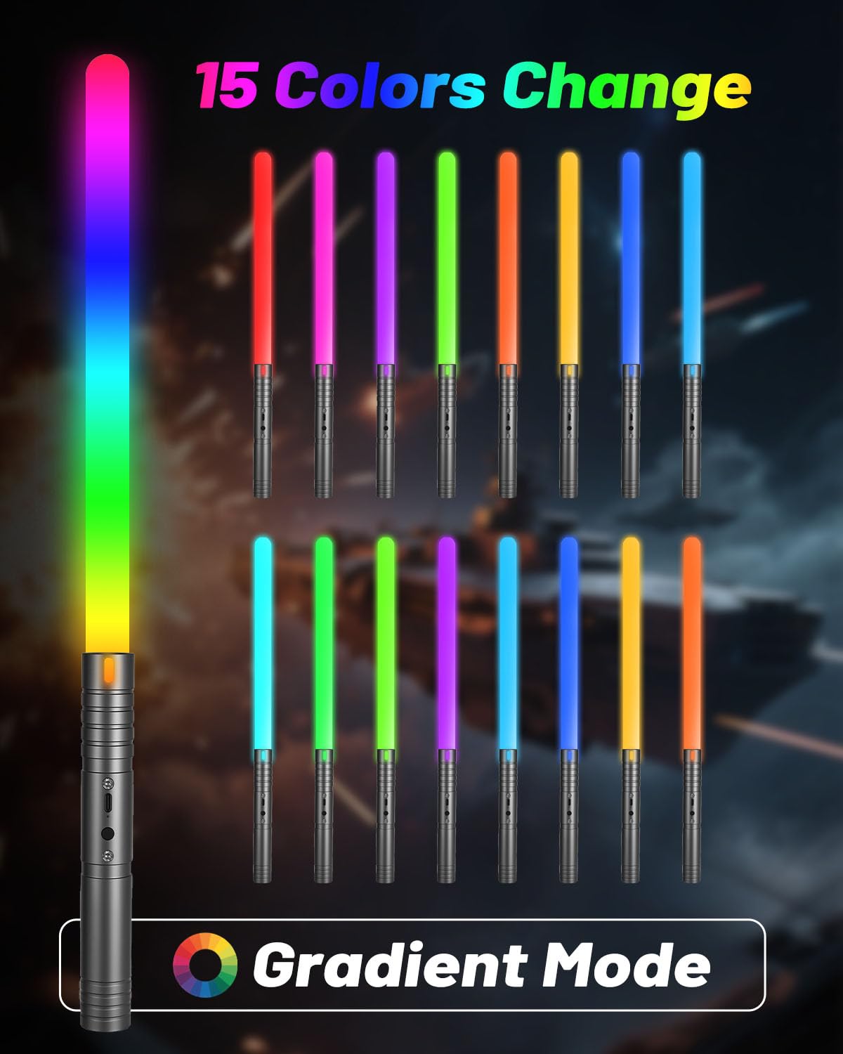Laserzwaard kinderen, Lightsaber met RGB 15 Kleuren, Dubbele