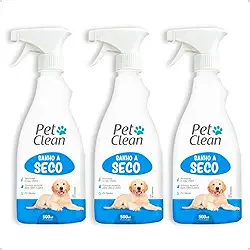 Kit 3 Banho a Seco Spray Sem Enxágue Pet Shop Banho e Tosa Cachorro e Gato Pet Clean 500 ml