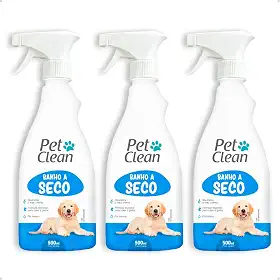 Kit 3 Banho a Seco Spray Sem Enxágue Pet Shop Banho e Tosa Cachorro e Gato Pet Clean 500 ml