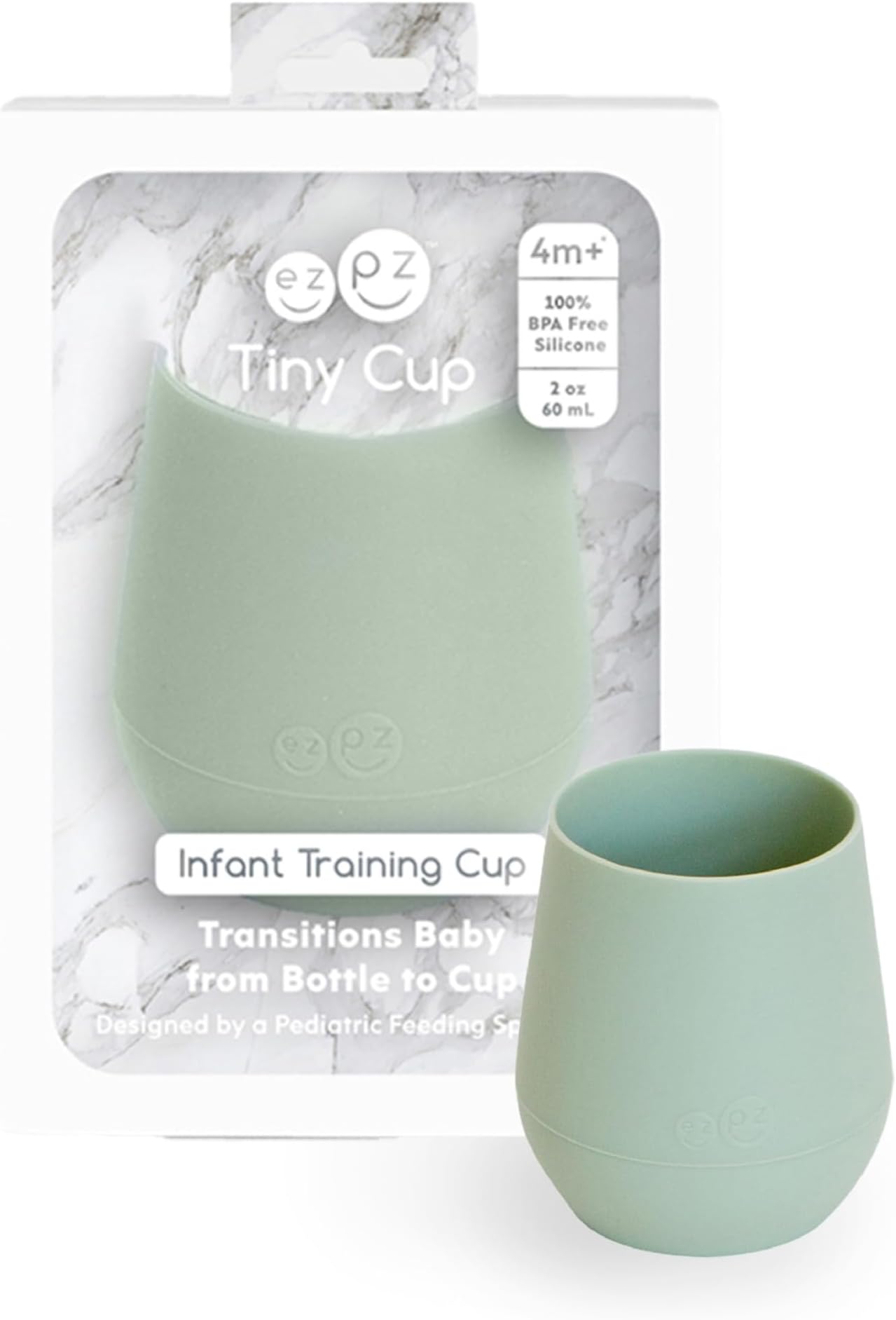 Tiny Cup - 2oz/60ml Baby Weaning Cup - 100% Silicone Training Cup For Infants - BPA Free, Ideal Transition Design for little hands to Drink - 4 Months+ (Sage)