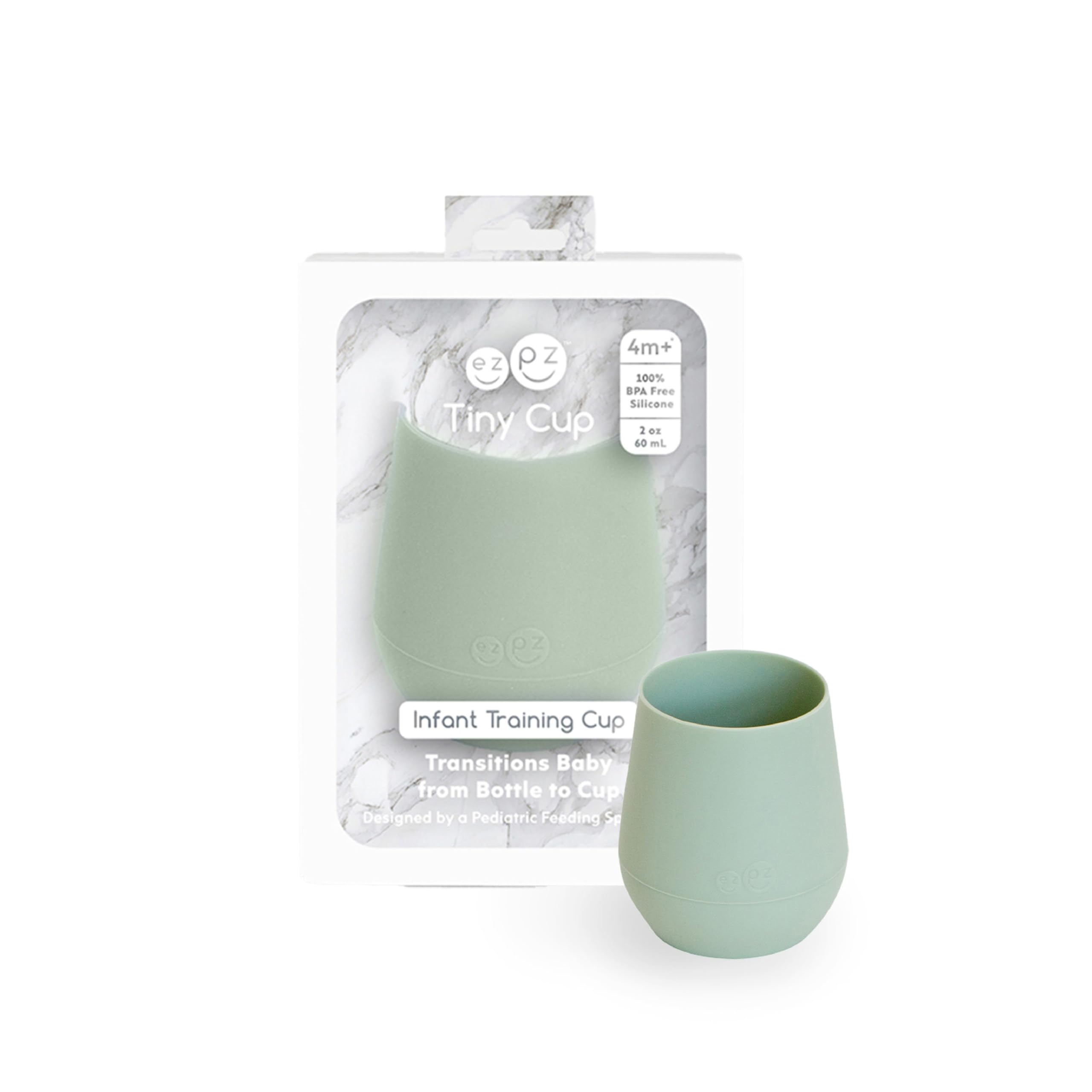 ez pz Ezpz Tiny Cup (Sage) - 100% Silicone Training Cup For Infants - Designed By A Pediatric Feeding Specialist - 4 Months+, EUtss001, Infants Training Cup