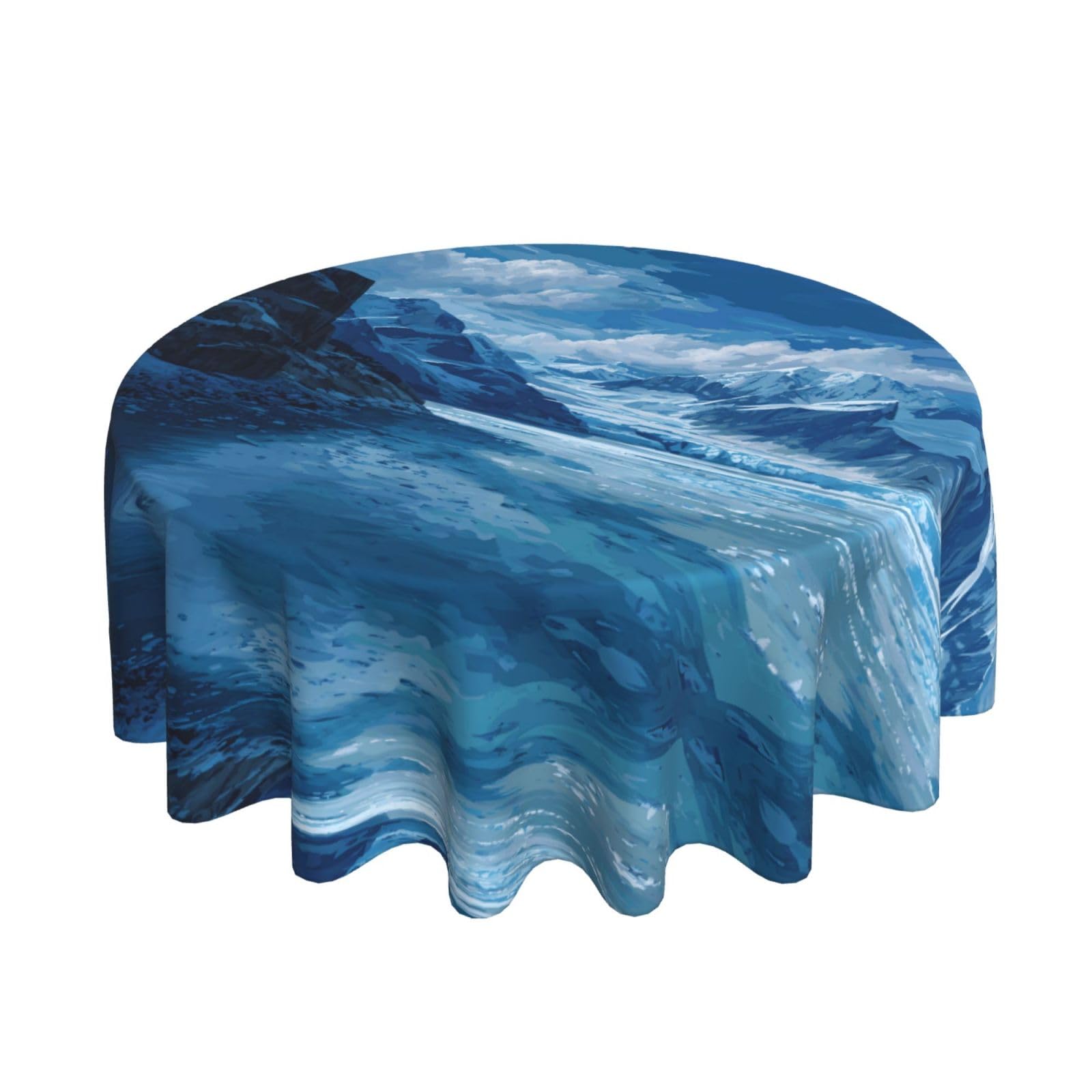 ESNAIUVCD Glacier scenery print Round Tablecloth Waterproof Washable Wipeable Resistant Polyester Circular Table Cover for Dining Room Kitchen Indoor Outside 60"